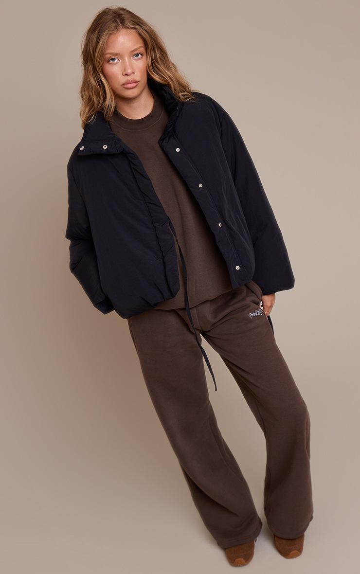 Pretty Little Thing Black High Neck Tie Waist Quilted Puffer Jacket