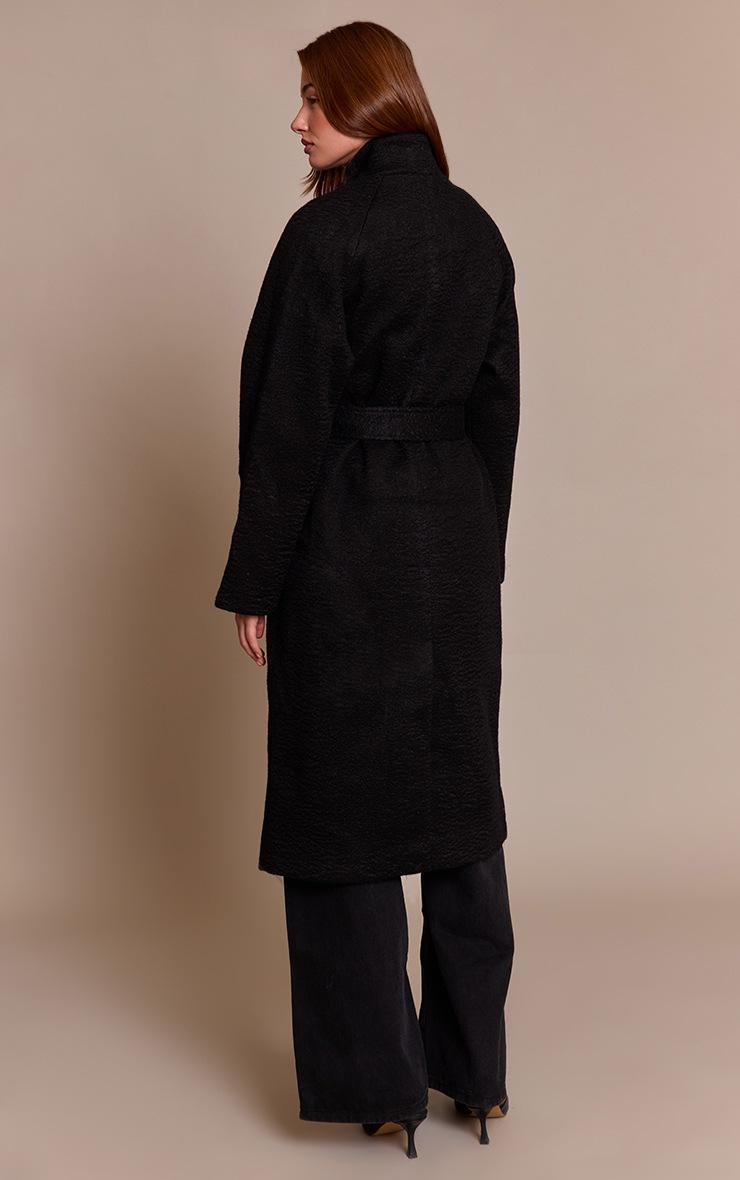 Pretty Little Thing Black High Neck Tie Waist Wool Look Maxi Coat