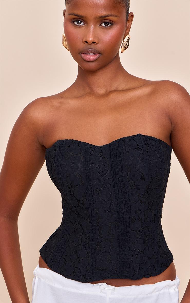 Pretty Little Thing Black Lace Boned Detail Bandeau Corset Top
