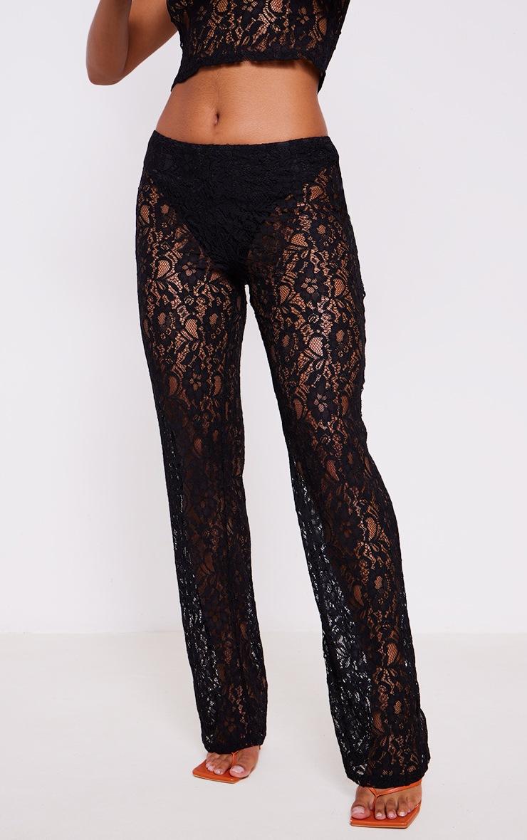 Pretty Little Thing Black Lace High Waist Flared Pants