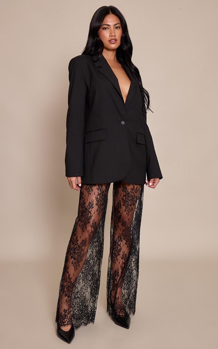 Pretty Little Thing Black Lace Sheer Wide Leg Pants