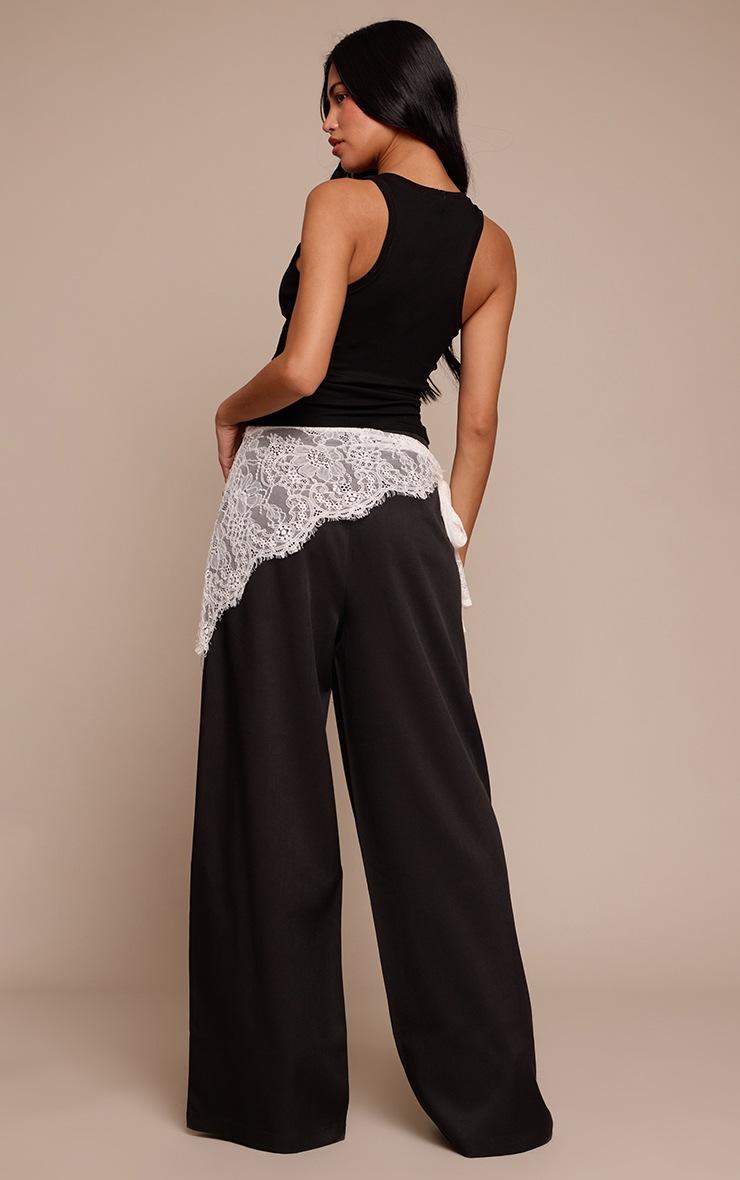 Pretty Little Thing Black Lace Wrap Detail Woven Wide Leg Pants