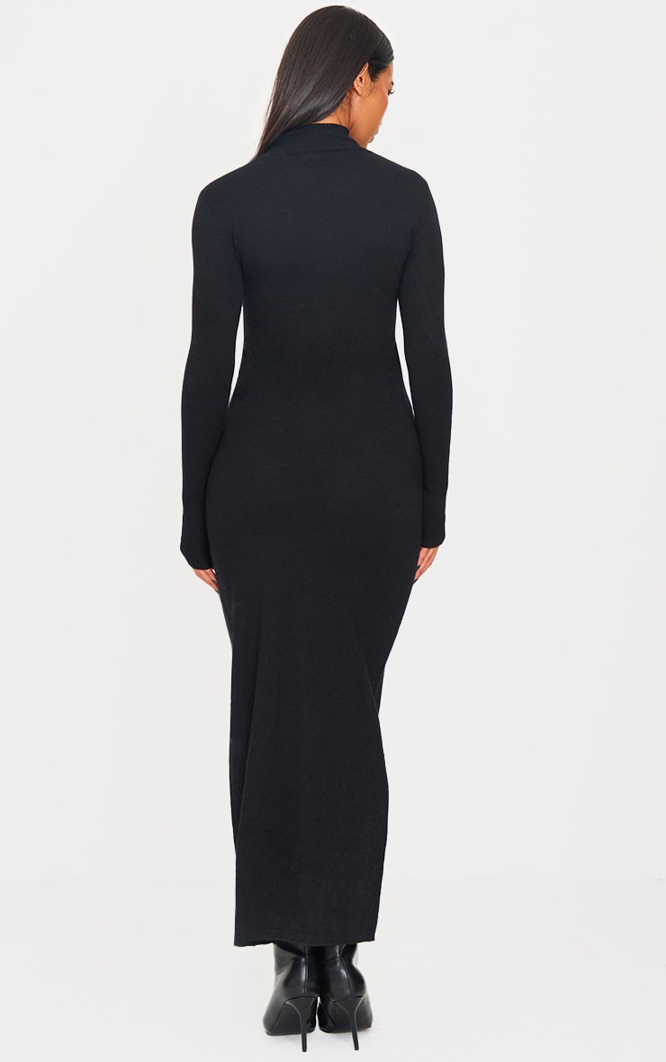 Pretty Little Thing Black Light Rib Knit Long Sleeve Maxi Dress