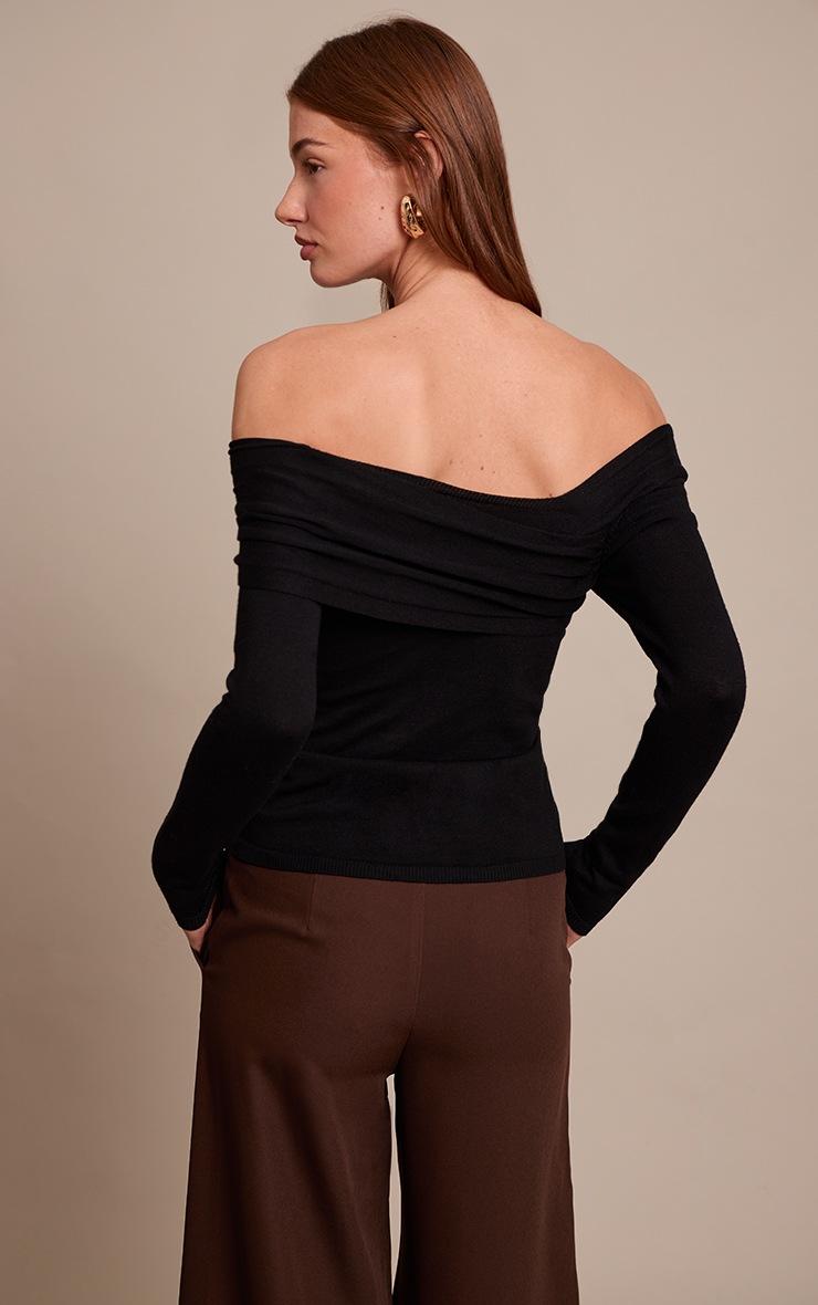 Pretty Little Thing Black Long Sleeve Asymmetric Shoulder Knitted Top