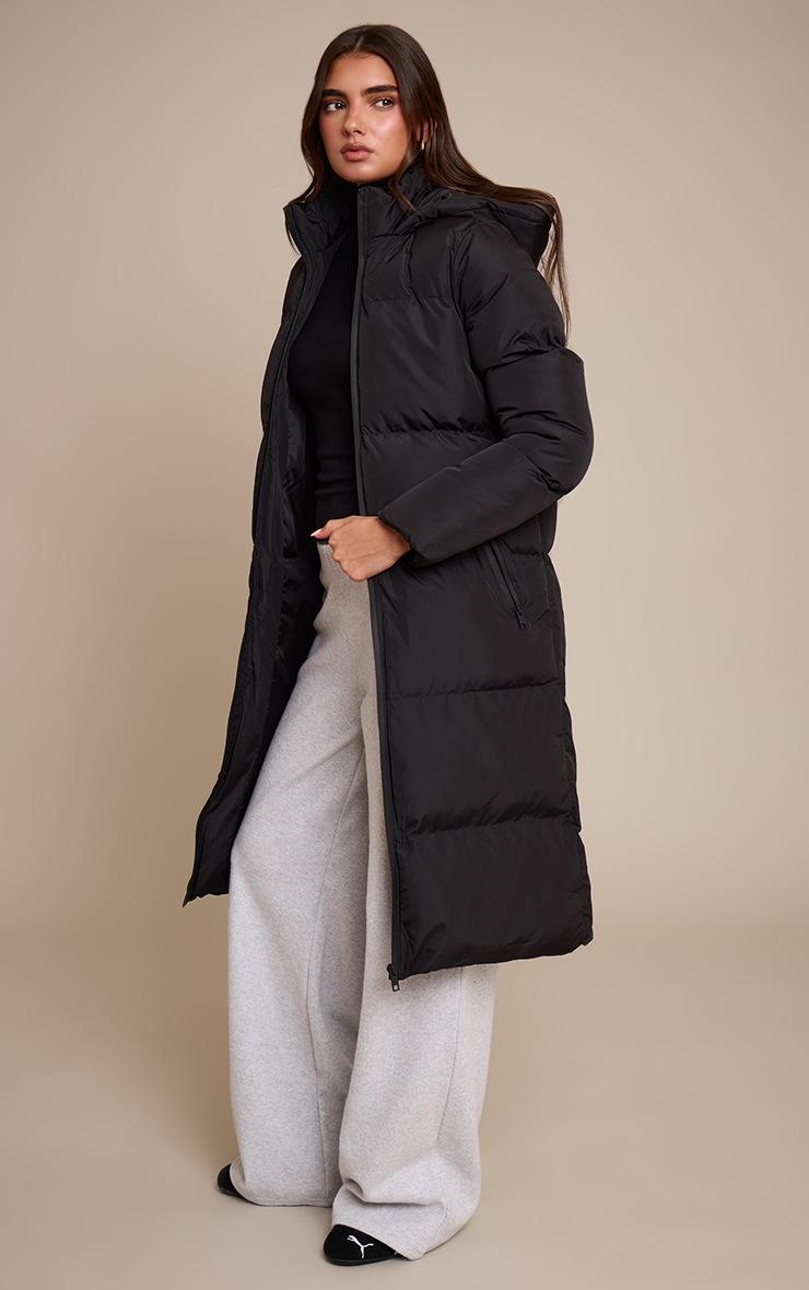 Pretty Little Thing Black Longline Hooded Puffer Coat
