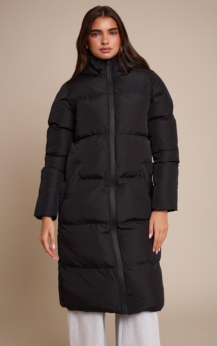 Pretty Little Thing Black Longline Hooded Puffer Coat