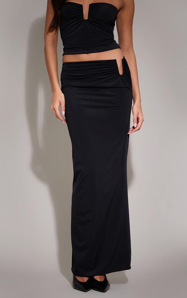 Pretty Little Thing Black Matte Sculpt V Bar Ruched Maxi Skirt