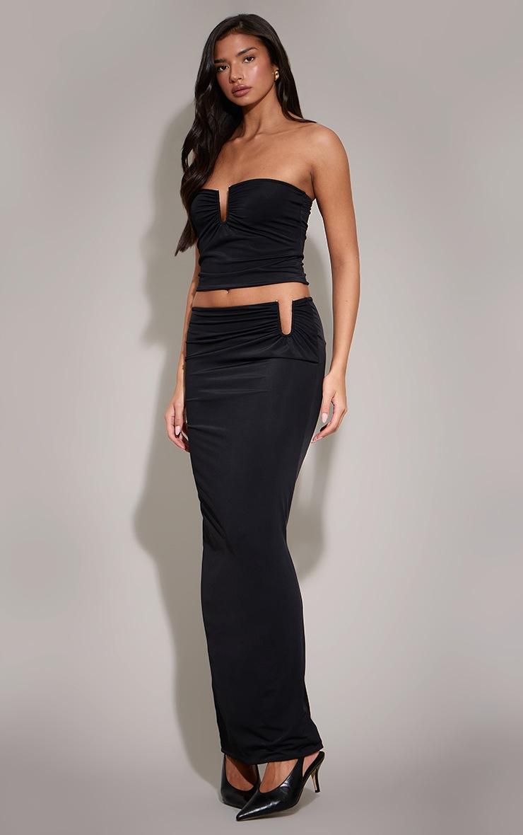 Pretty Little Thing Black Matte Sculpt V Bar Ruched Maxi Skirt