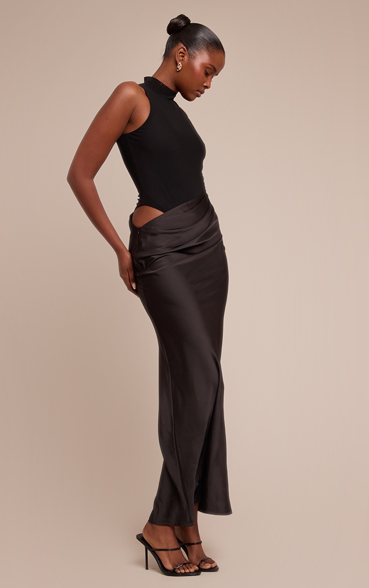 Pretty Little Thing Black Mesh Racer Satin Skirt Maxi Dress