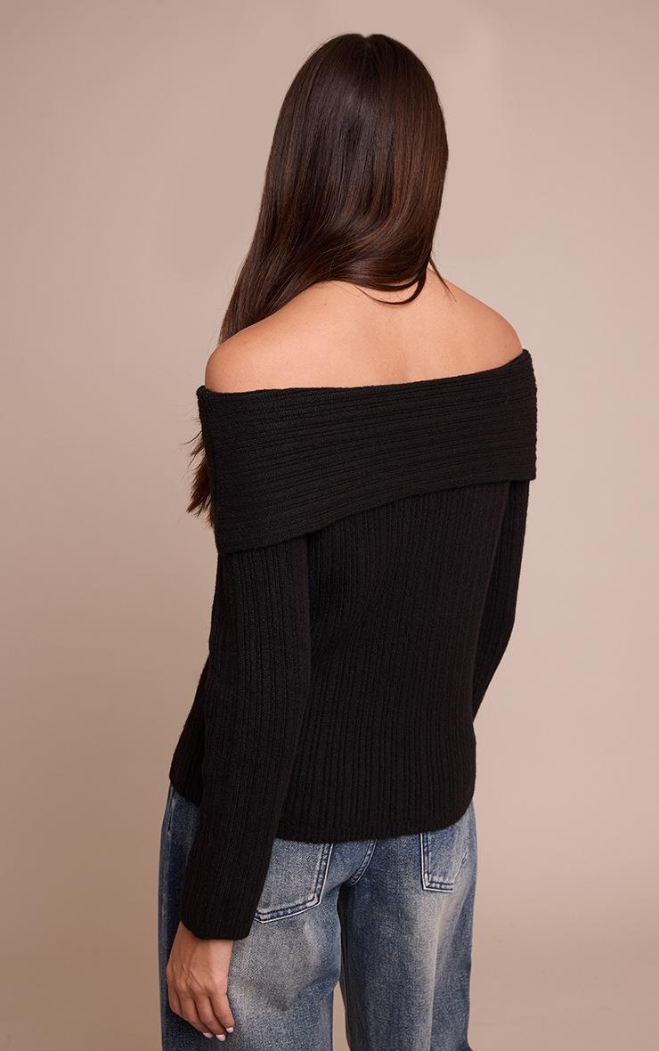 Pretty Little Thing Black Off The Shoulder Knit Long Sleeve Top