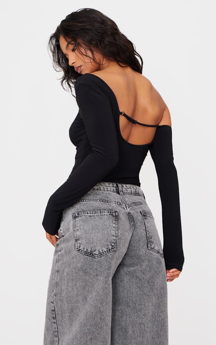 Pretty Little Thing Black Open Back Asymmetric Long Top