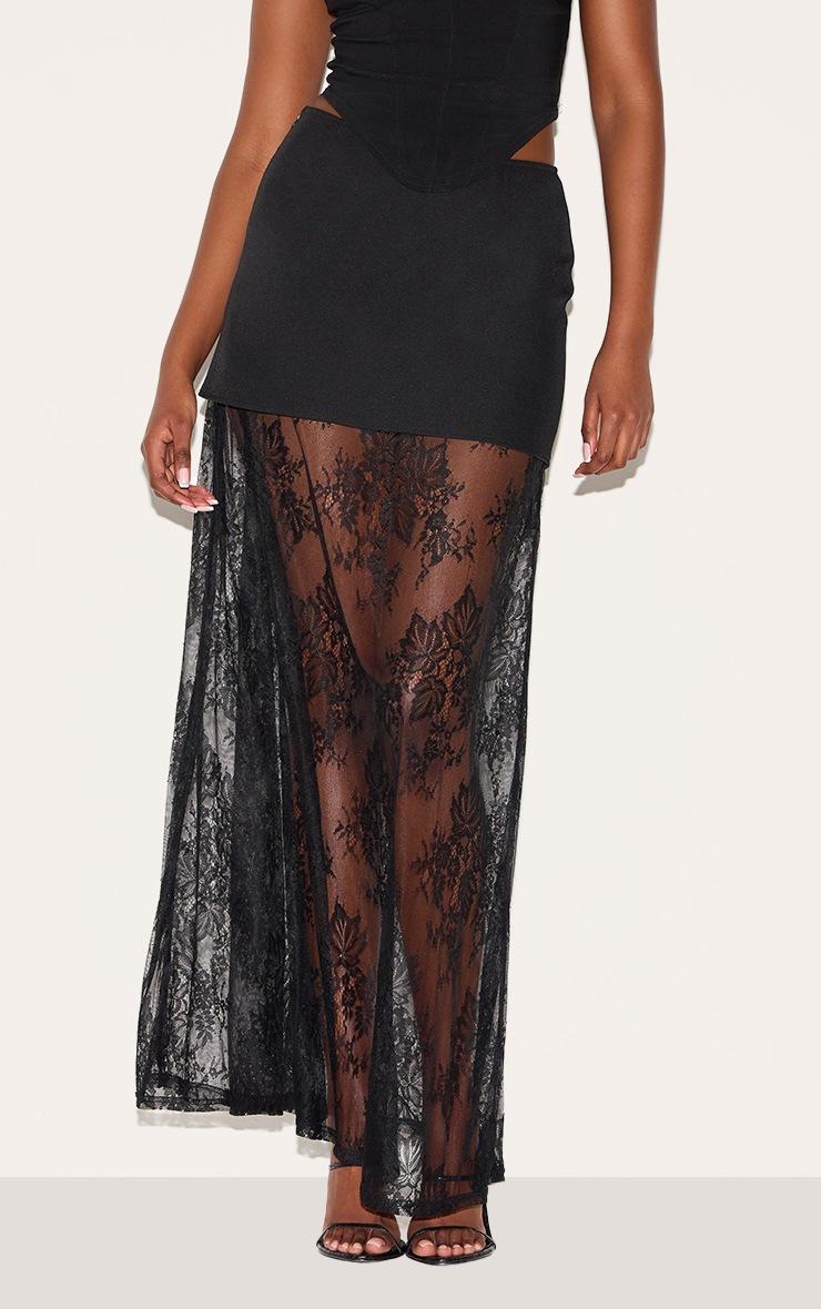 Pretty Little Thing Black Overlay Detail Lace Maxi Skirt