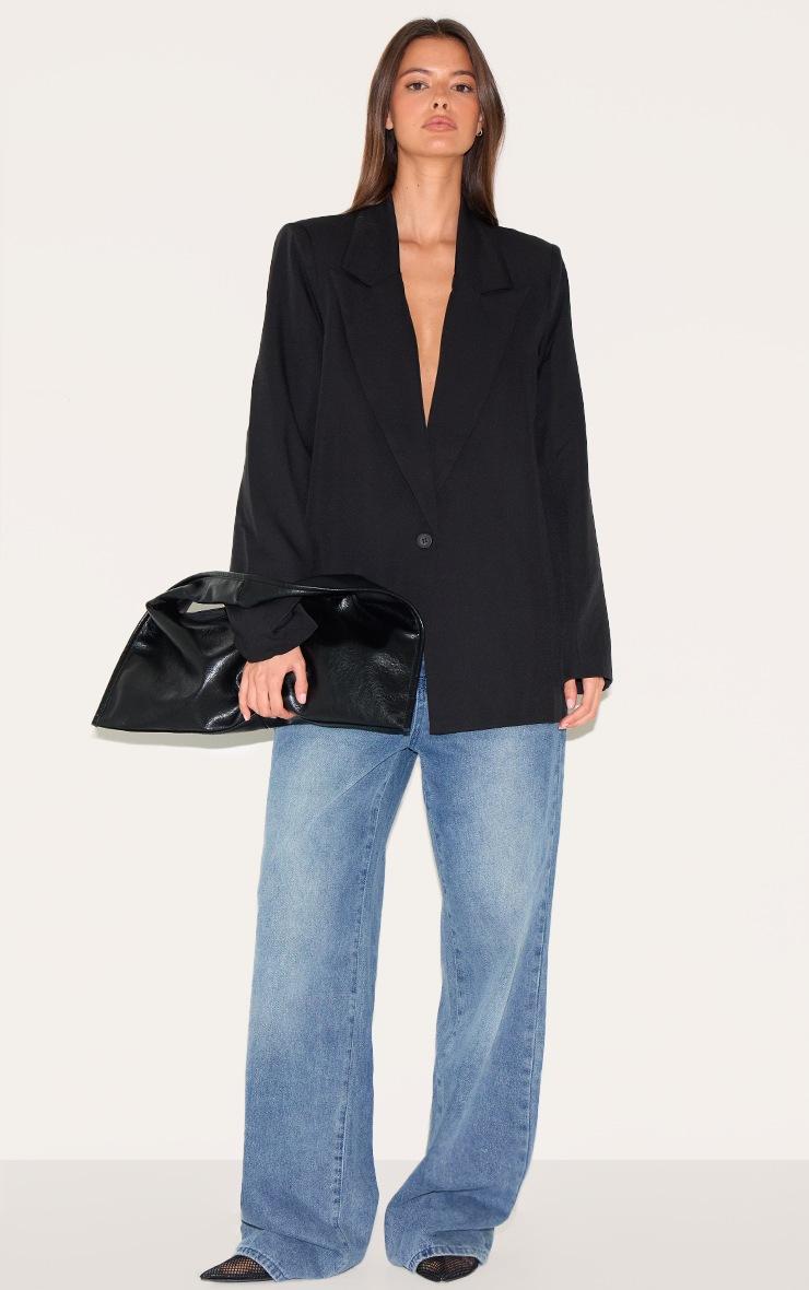 Pretty Little Thing Black Oversized Drapey Button Detail Blazer