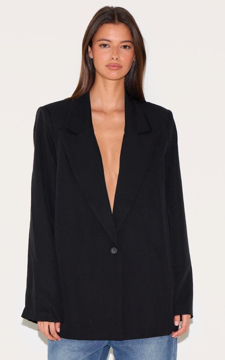 Pretty Little Thing Black Oversized Drapey Button Detail Blazer