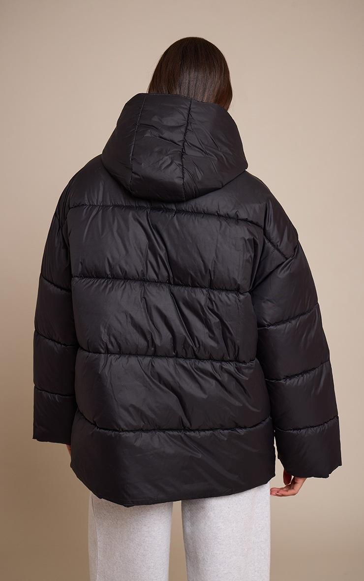 Pretty Little Thing Black Oversized Hooded Puffer Jacket