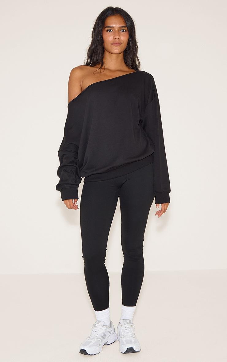Pretty Little Thing Black Oversized Off Shoulder Sweatshirt