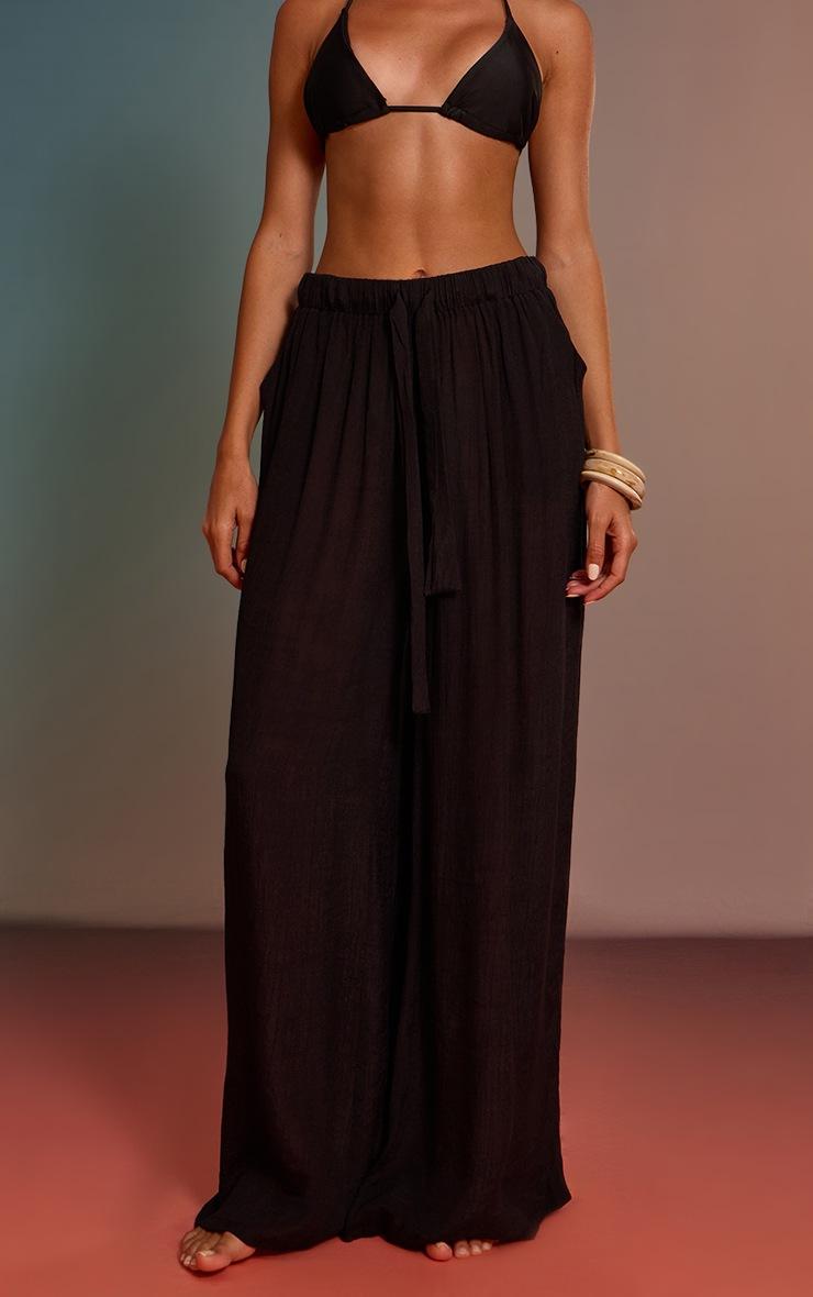 Pretty Little Thing Black Palazzo Linen Look Beach Pants