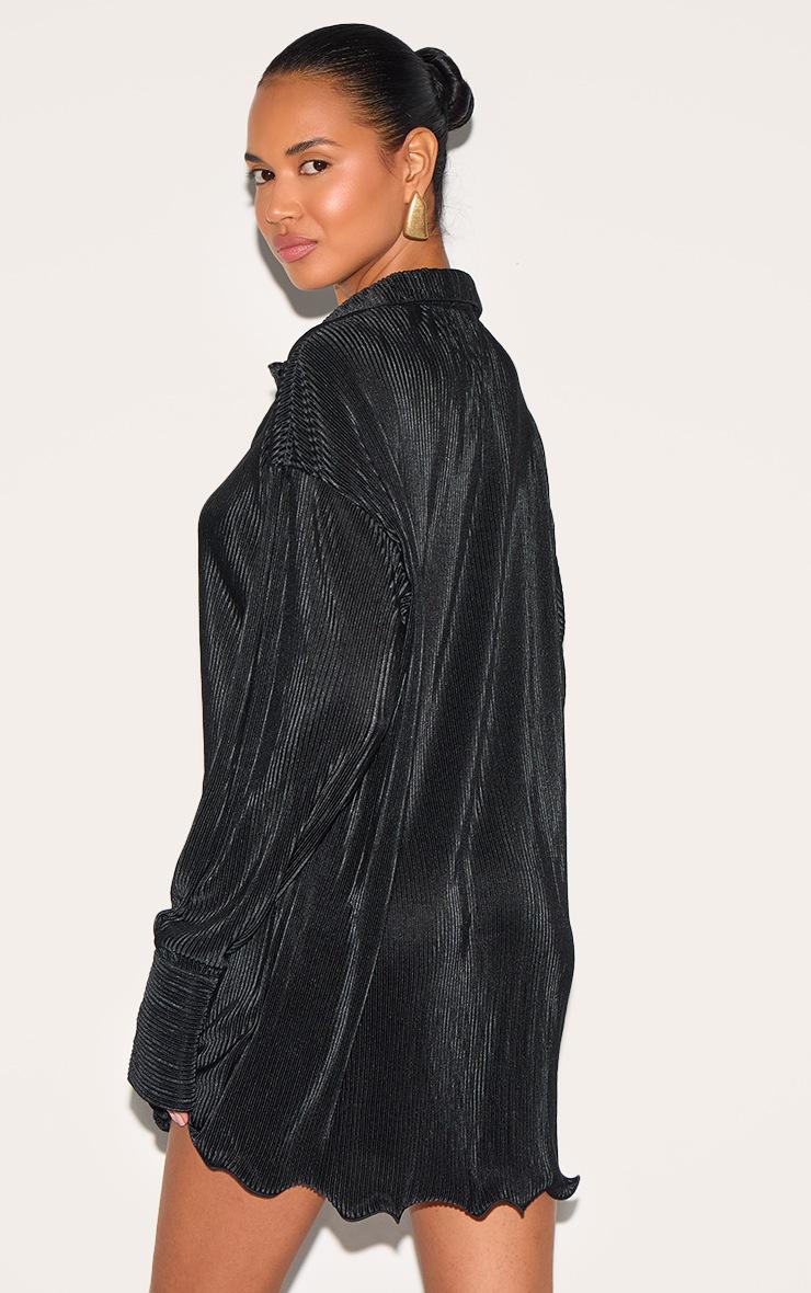 Pretty Little Thing Black Plisse Frill Hem Shirt Dress