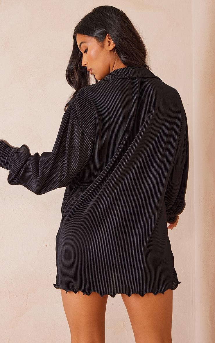 Pretty Little Thing Black Plisse Frill Hem Shirt Dress