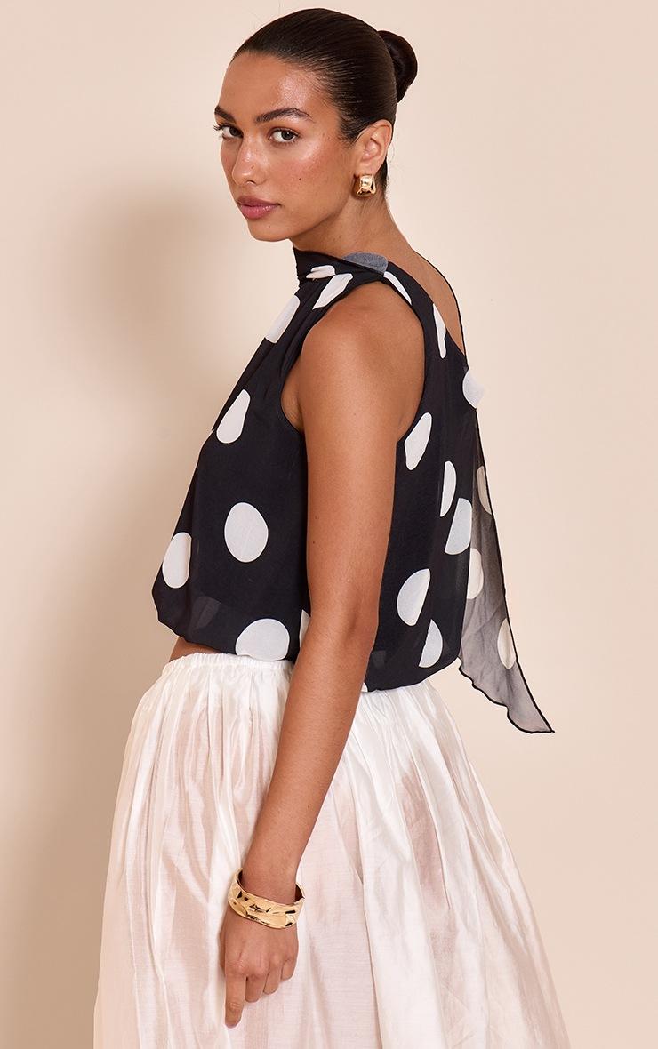 Pretty Little Thing Black Polka Dot Print Chiffon Scarf Detail Puffball