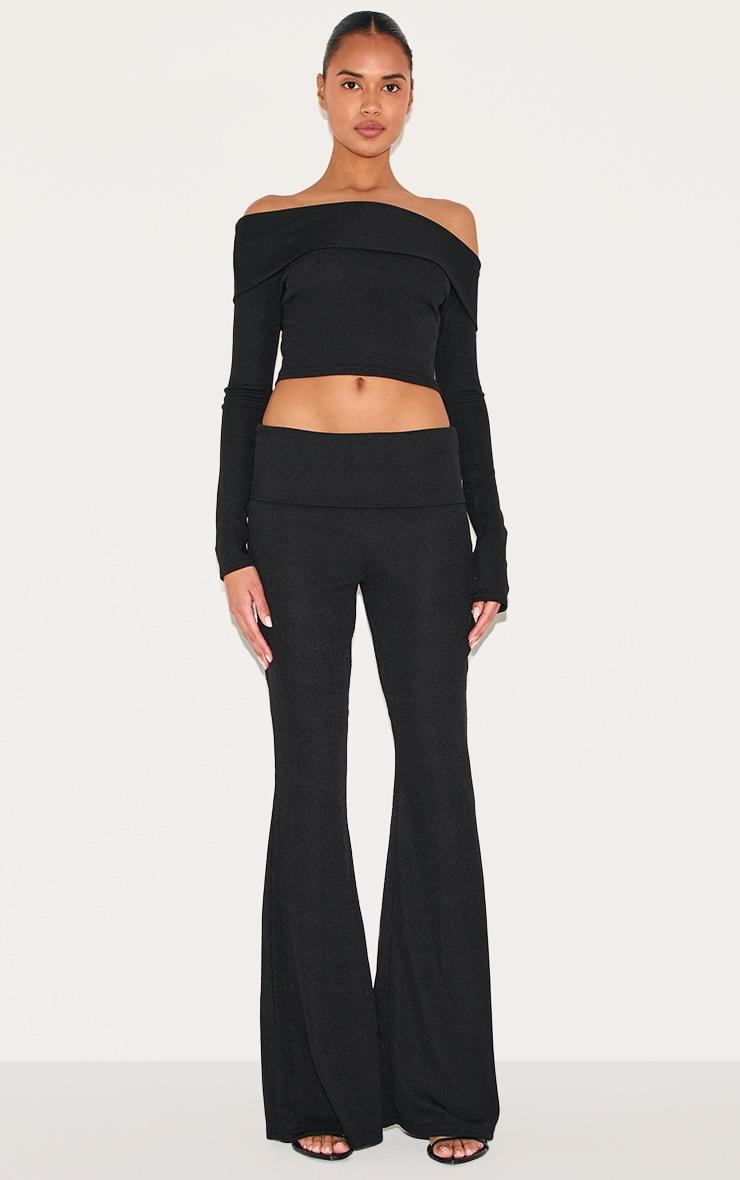 Pretty Little Thing Black Rib Bardot Longline Foldover Top