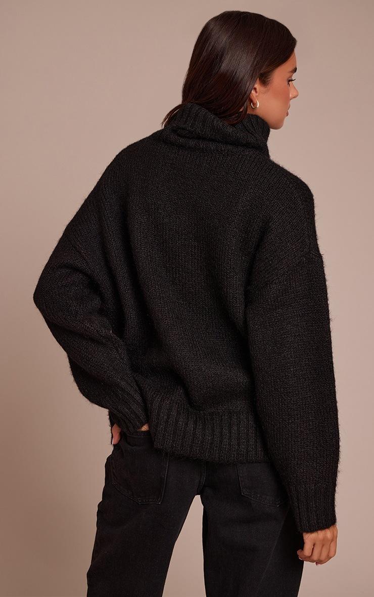 Pretty Little Thing Black Roll Neck Balloon Sleeve Oversized Sweater