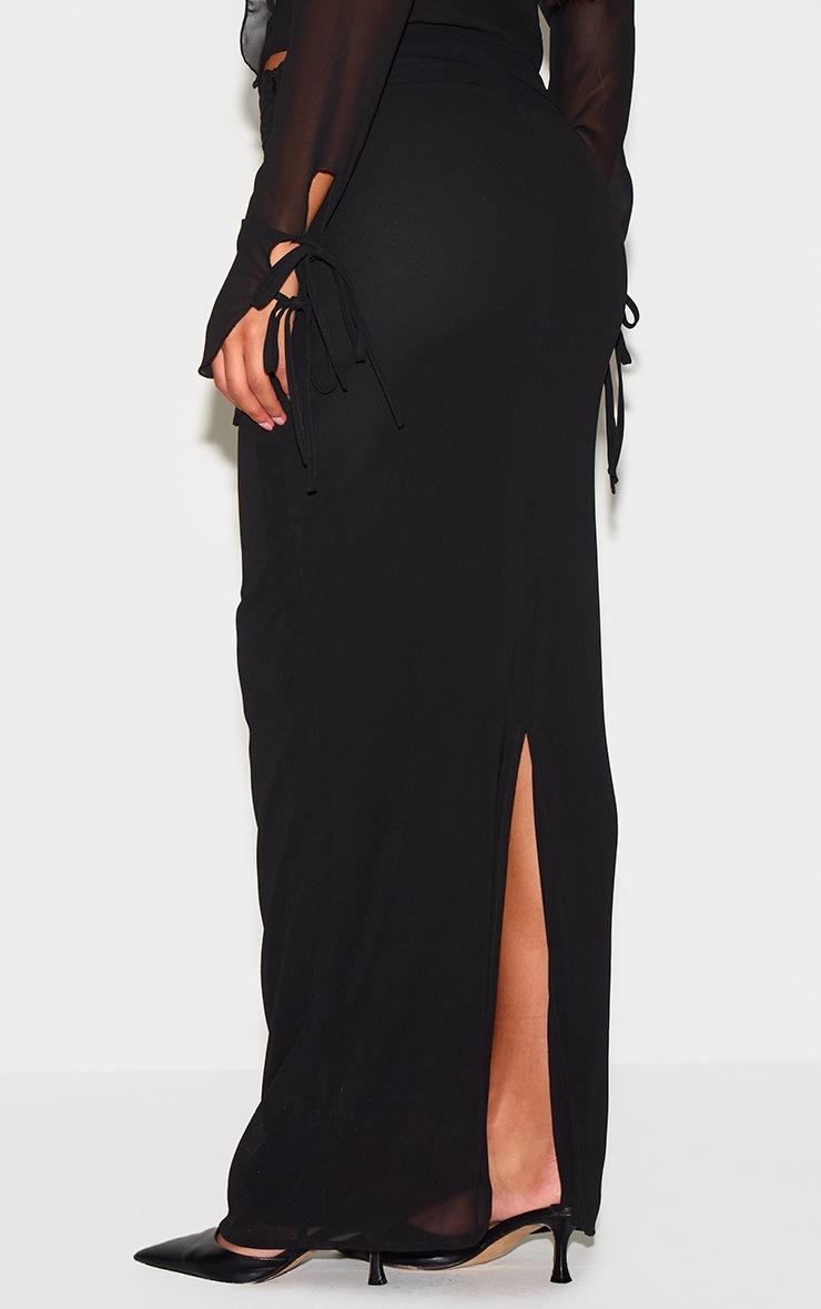 Pretty Little Thing Black Ruched Chiffon Maxi Skirt