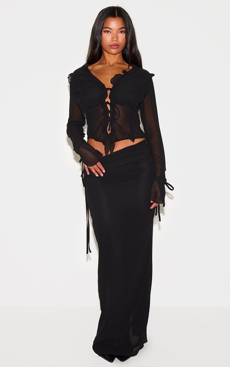 Pretty Little Thing Black Ruched Chiffon Maxi Skirt
