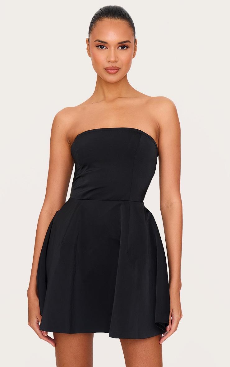 Pretty Little Thing Black Satin Bandeau Bow Back Shift Dress