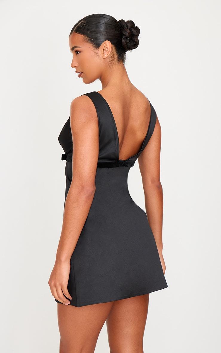 Pretty Little Thing Black Satin Bow Detail A-line Dress