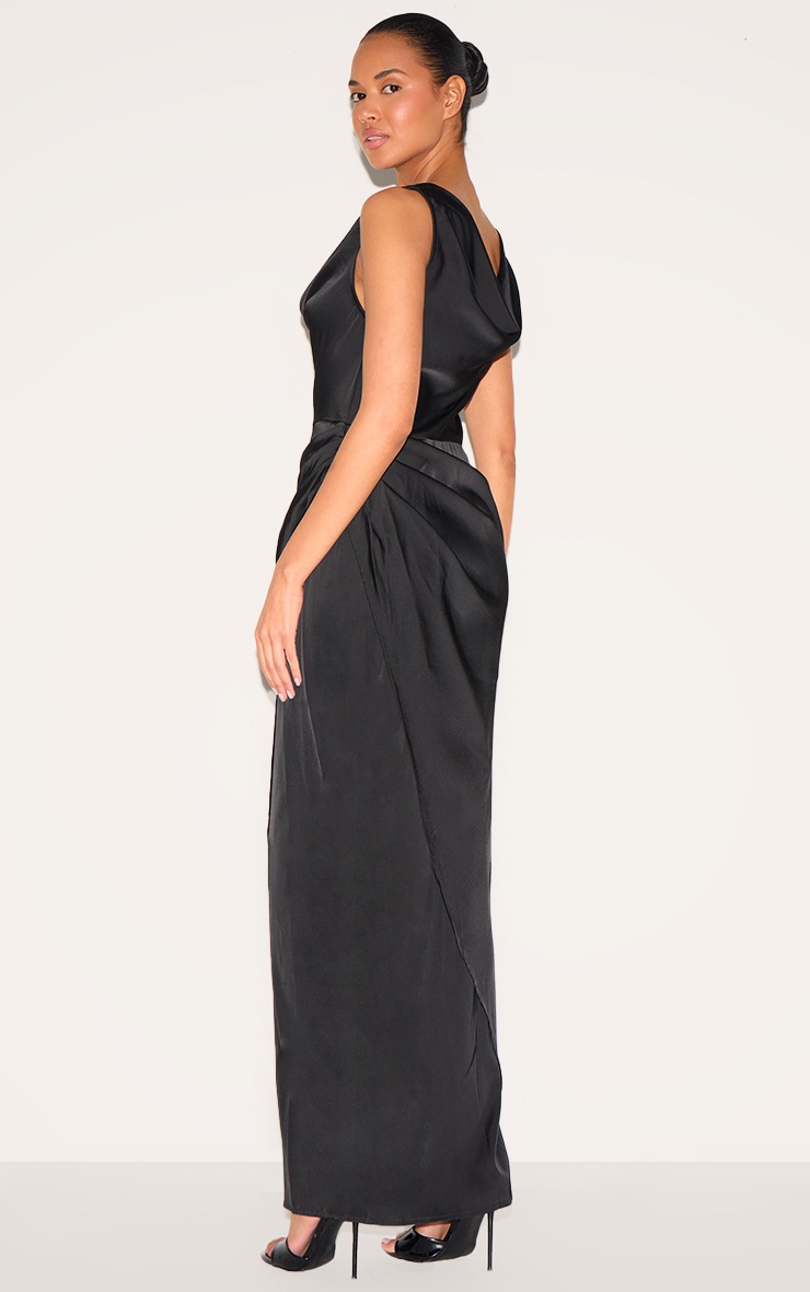 Pretty Little Thing Black Satin Cowl Neck Draped Maxi Dress