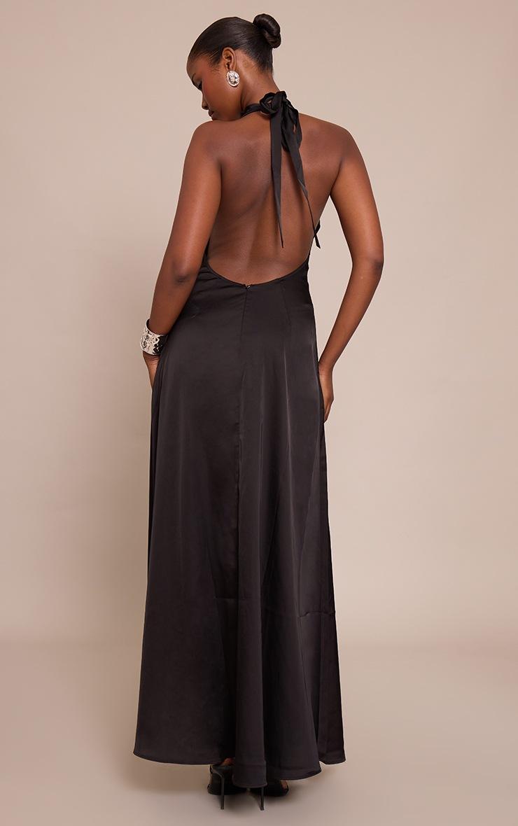 Pretty Little Thing Black Satin Cowl Neck Maxi Shift Dress