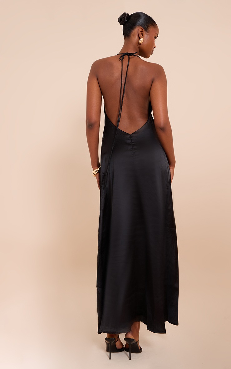 Pretty Little Thing Black Satin Lace Up Back Maxi Slip Dress