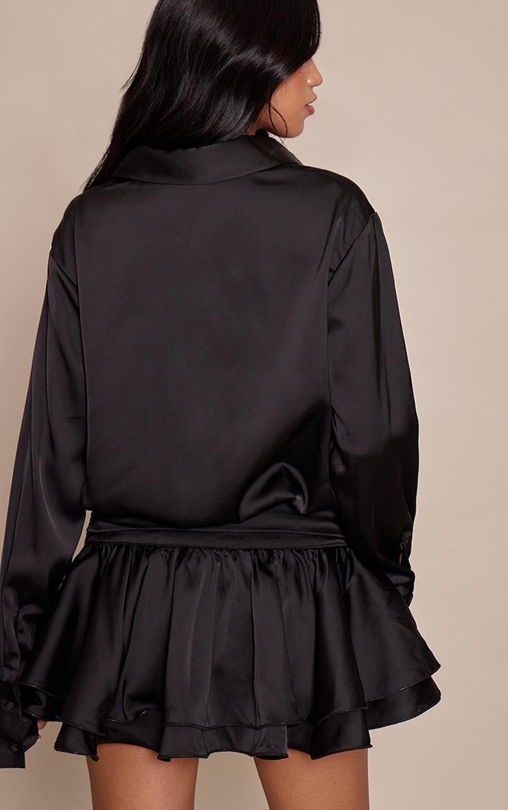 Pretty Little Thing Black Satin Oversized Long Sleeve Shirt