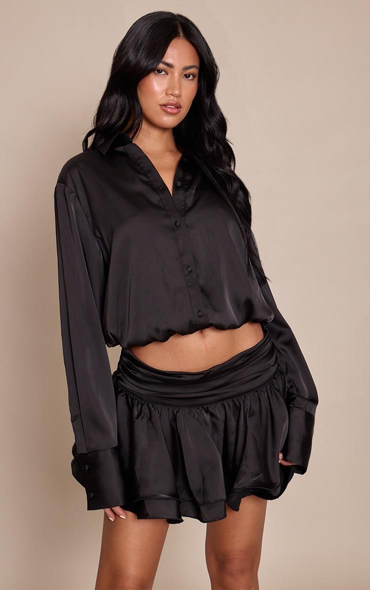 Pretty Little Thing Black Satin Oversized Long Sleeve Shirt