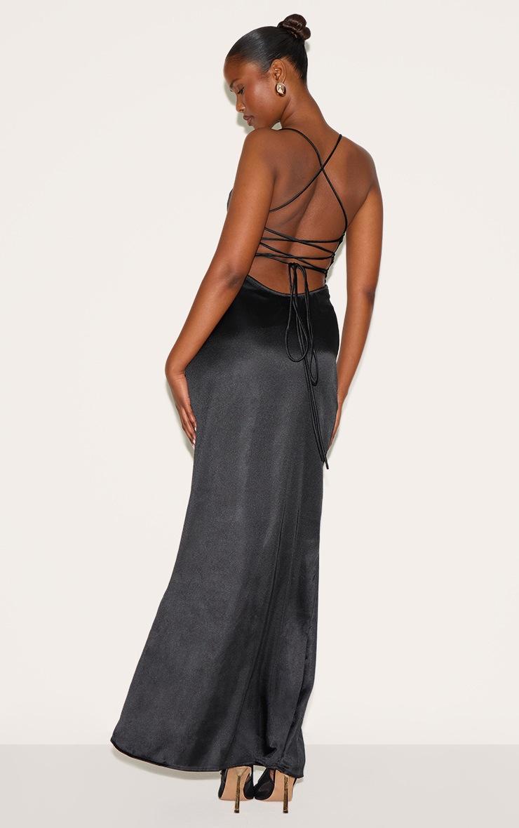 Pretty Little Thing Black Satin Tie Back Maxi Dress