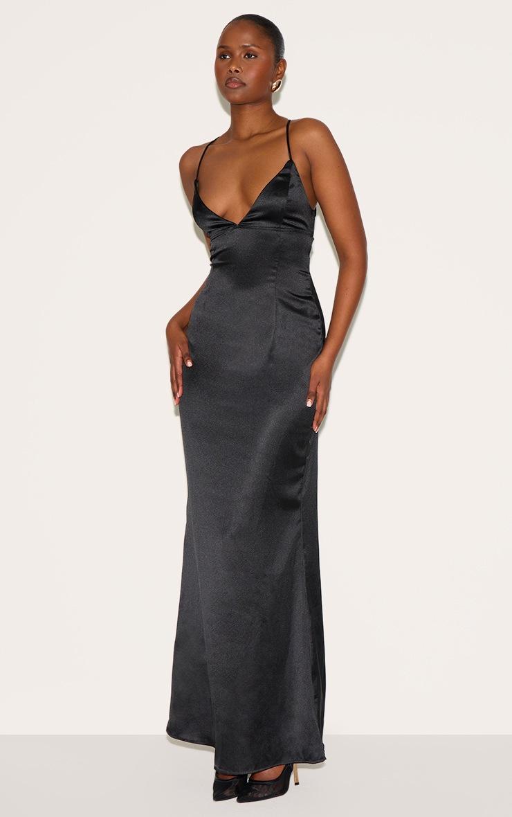 Pretty Little Thing Black Satin Tie Back Maxi Dress
