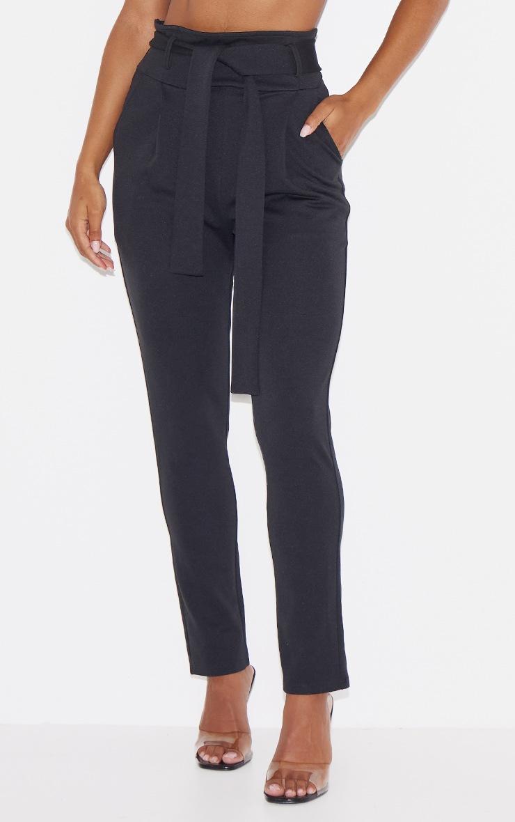 Pretty Little Thing Black Scuba Tie Waist Cigarette Trousers