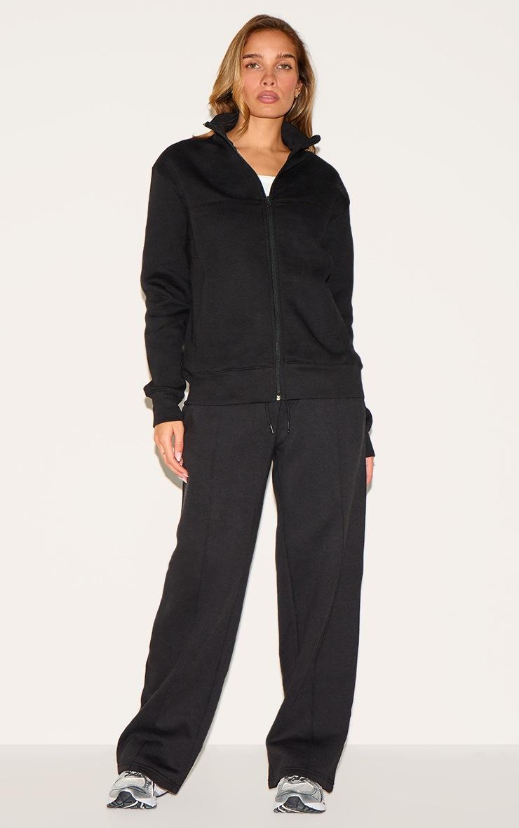 Pretty Little Thing Black Seamed Detail Zip Through Track Top