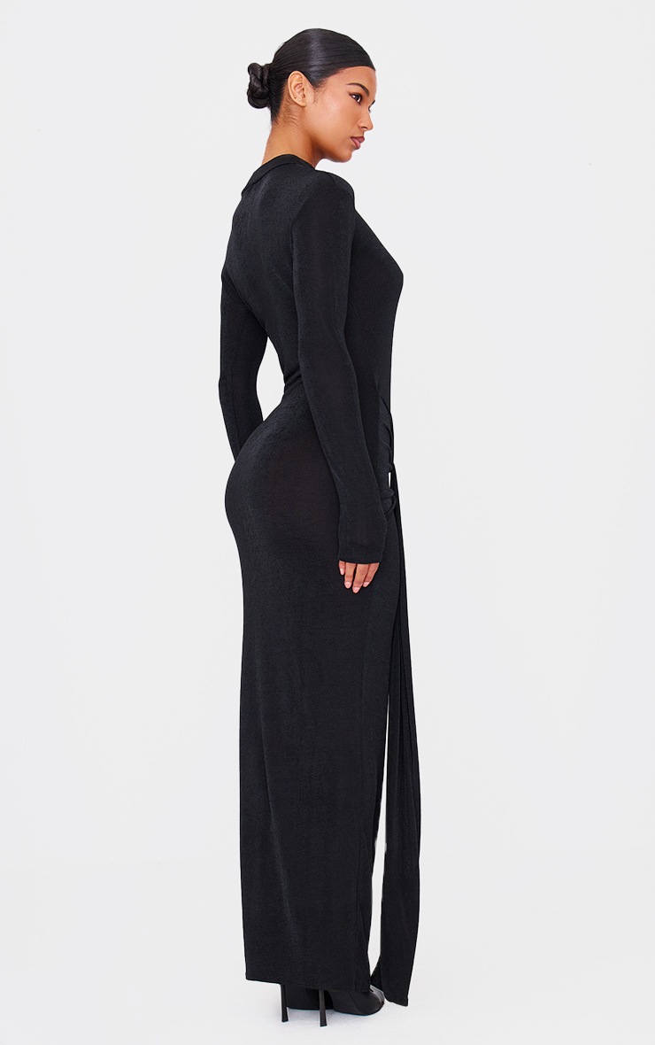 Pretty Little Thing Black Slinky Acetate Wrap Maxi Dress