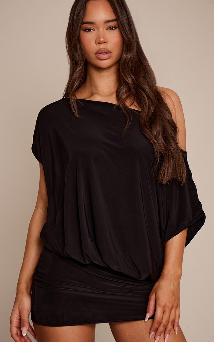 Pretty Little Thing Black Slinky Bagged Out Mini Dress