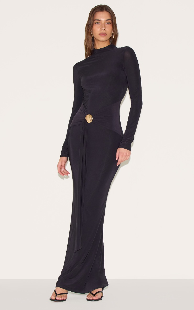Pretty Little Thing Black Slinky Belt Detail Maxi Dress