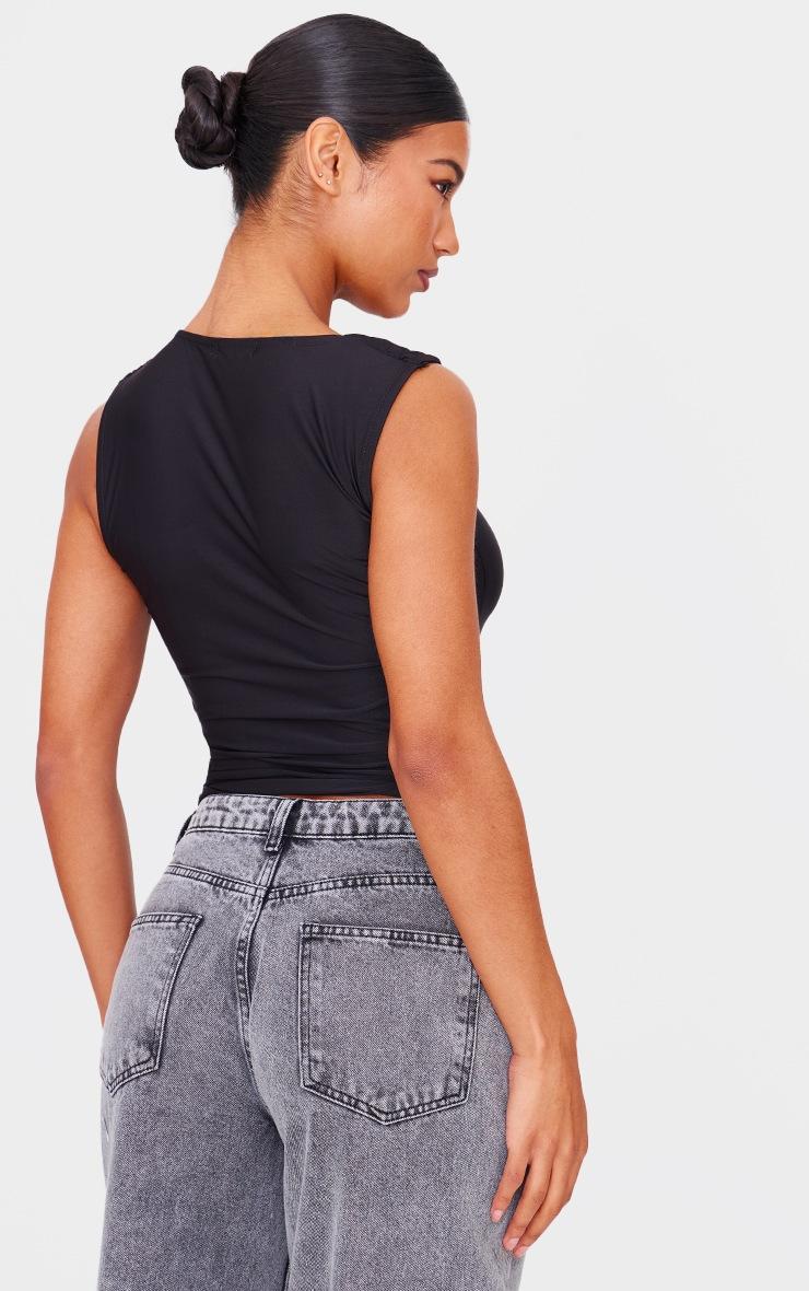 Pretty Little Thing Black Slinky Knot Strap Detail Long Top