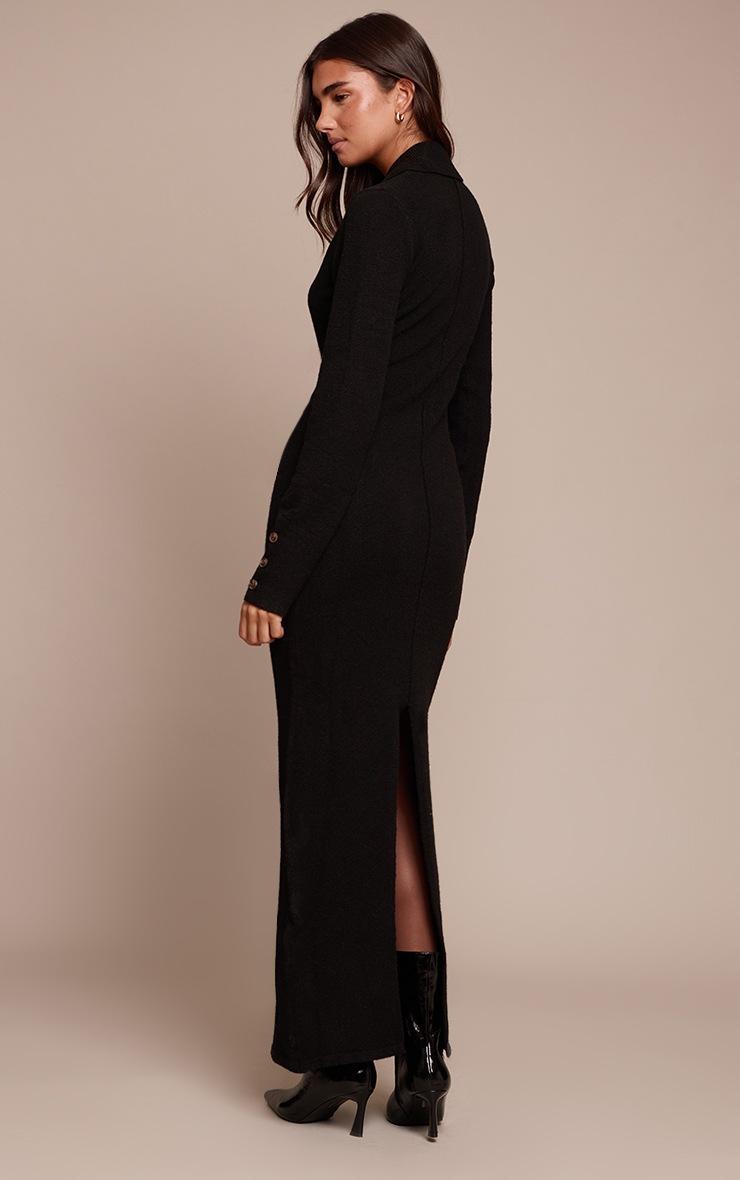 Pretty Little Thing Black Soft Bobble Knit Button Up Collar Detail Maxi Dress