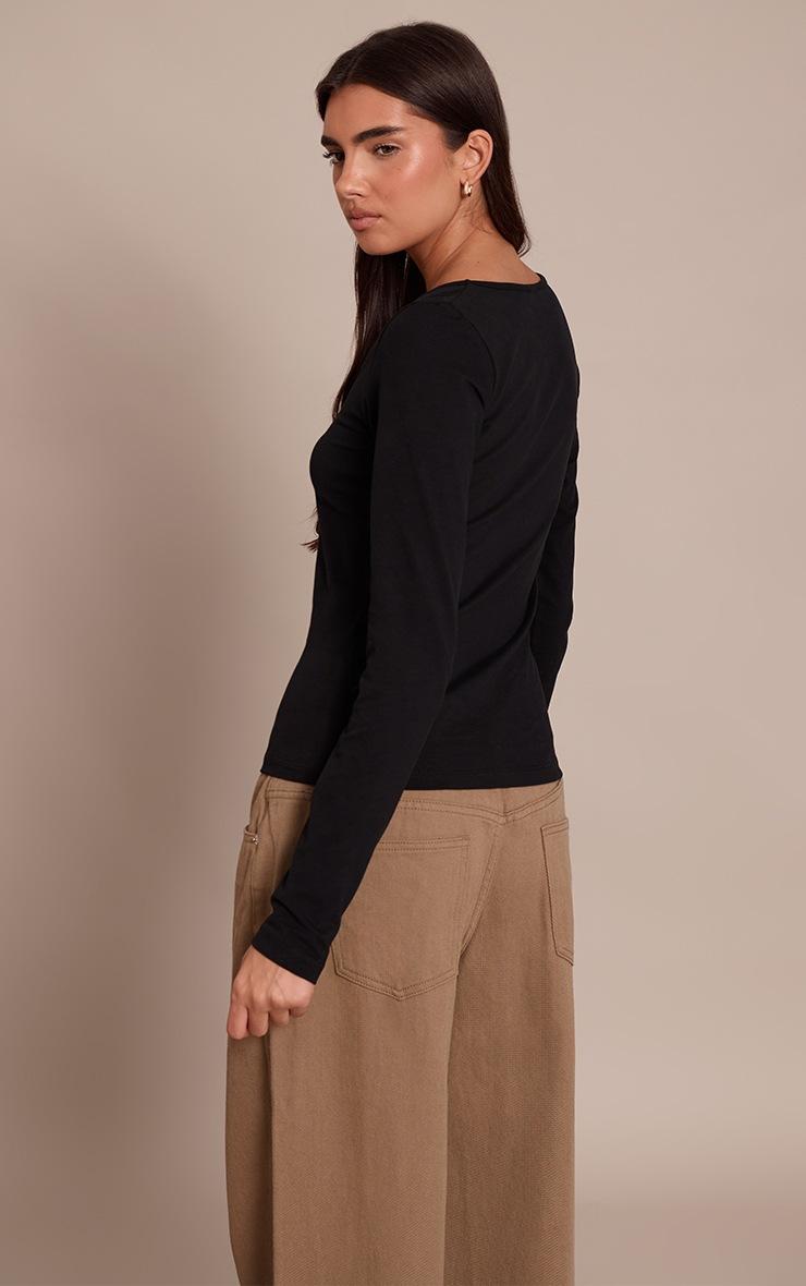 Pretty Little Thing Black Soft Cotton Scooped Neck Long Sleeve Top