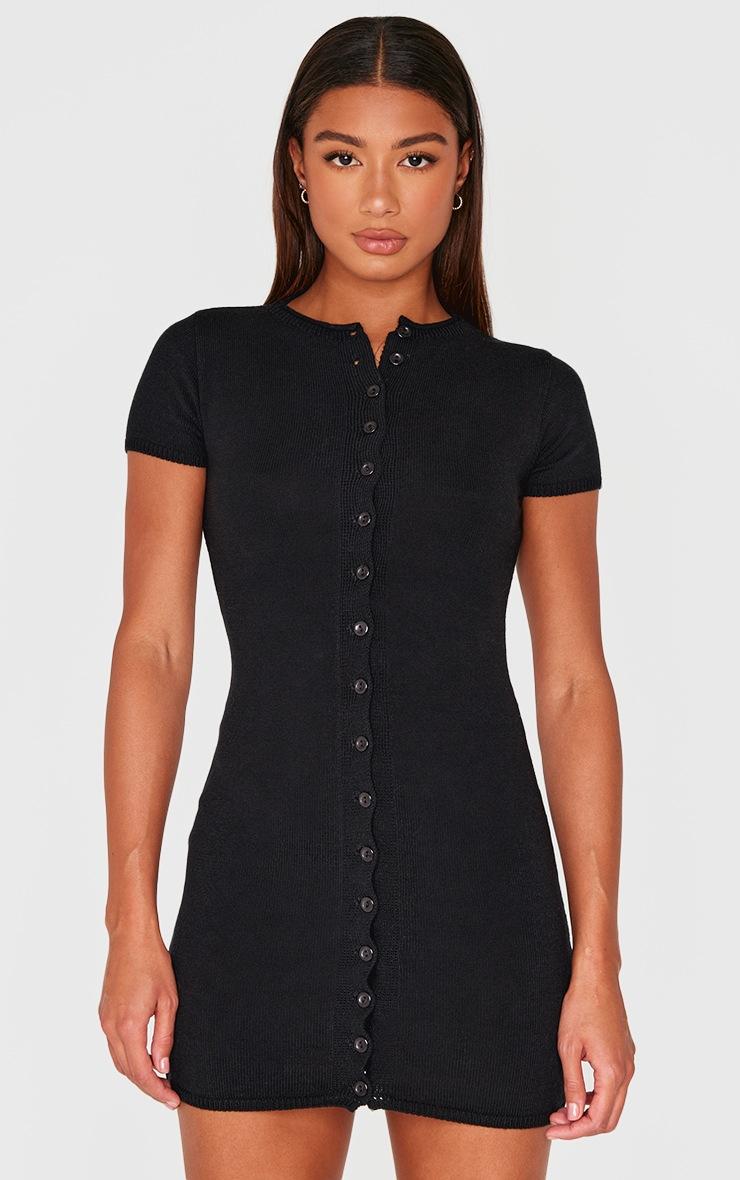 Pretty Little Thing Black Soft Knit Button Through Mini Dress