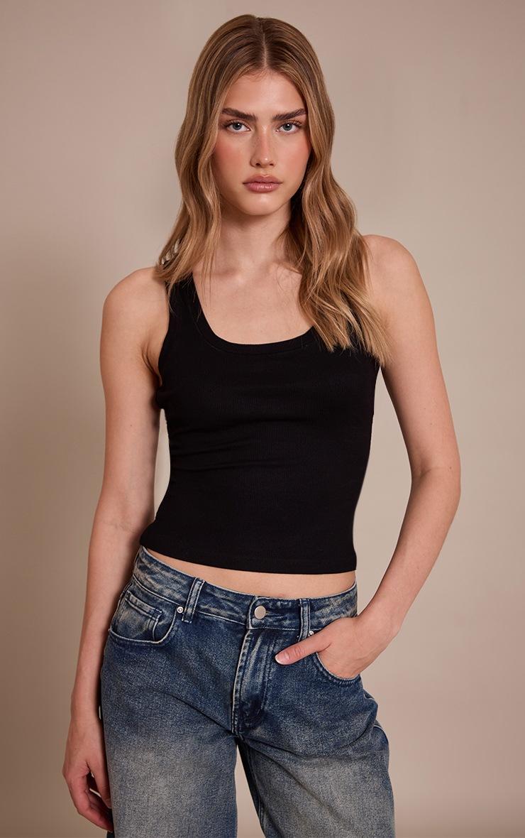 Pretty Little Thing Black Soft Rib Scoop Neck Vest Top