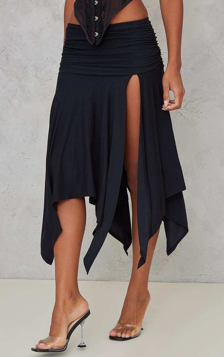 Pretty Little Thing Black Soft Touch Ruched Asymmetric Midi Skirt Pretty Little Thing Black Soft Touch Ruched Asymmetric Midi Skirt