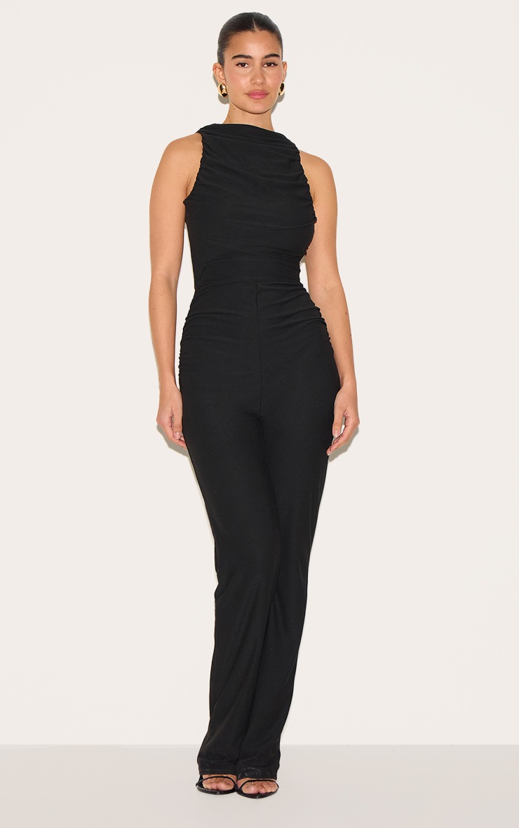 Pretty Little Thing Black Soft Touch Ruched Straight Leg Jumpsuit