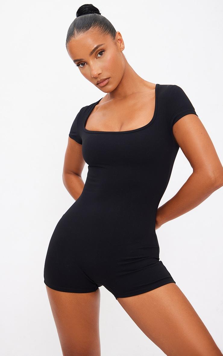 Pretty Little Thing Black Square Neck Snatched Sculpt Unitard